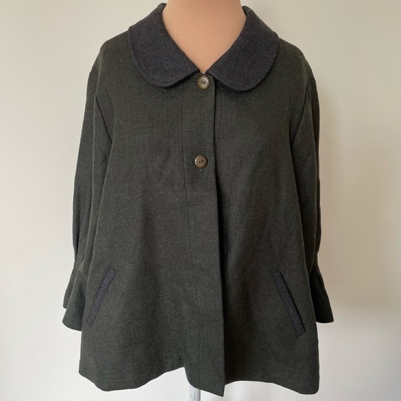 Arlene Wohl Hand Woven Designs Wool 2 Button 3/4 Sleeve Green Lagenlook Jacket M